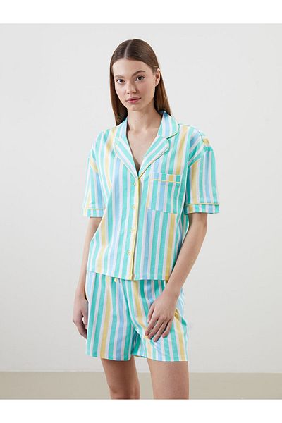 LC Waikiki Set de pijamale pentru femei cu guler de cămașă cu dungi
