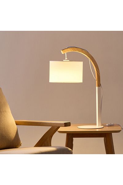 erorex Tyler Metal and Wooden Table Lamp with Fabric Shade - 22x43.5x62.5 cm