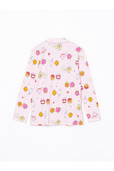 LC Waikiki Lcw Young Pink Shirt Collar Printed Women's Pajama Top