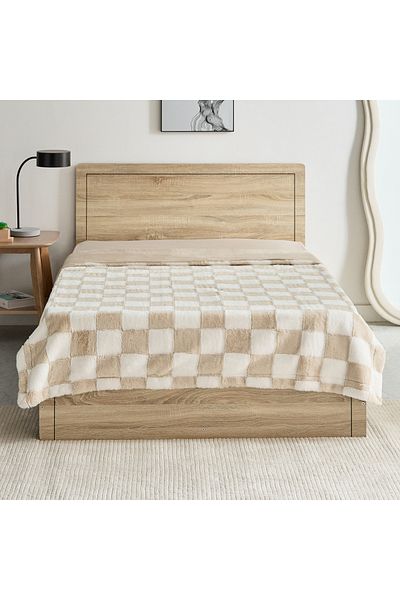 erorex Breda Check Jacquard Rabbit Fur Twin Blanket - 150x220 cm