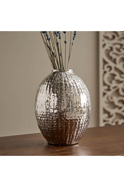 erorex Arizona Aluminium Sparkle Ribbed Spindle Vase - 15.5x15.5x19 cm