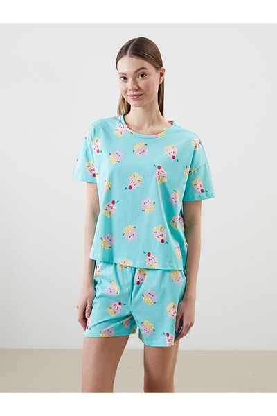 LC Waikiki Lcw Young Crew Neck Printed Women's Shorts Pajama Set