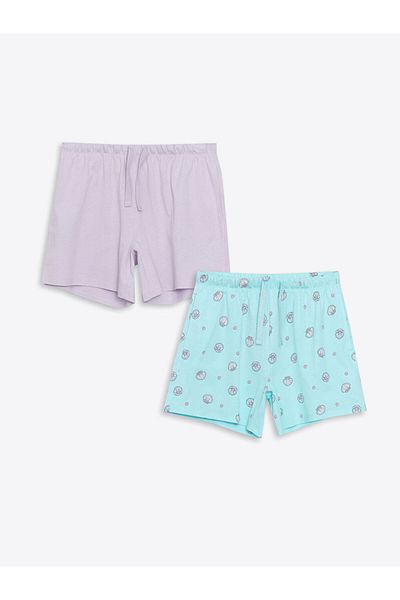 LC Waikiki LCW DREAM Turcoaz Talie elastică cu model Pantaloni scurți pentru femei Pijama Bottom 2'li