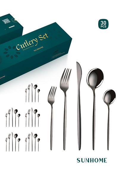 Sunhome 30-Piece Stainless Steel Cutlery Set Black