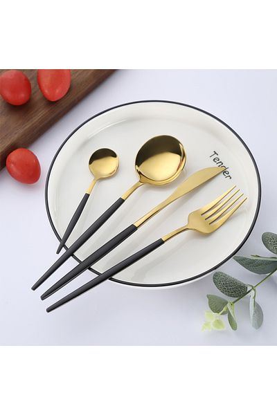 Sunhome 4-Piece Stainless Steel Cutlery Set Black/Gold