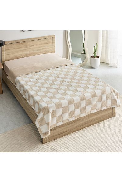 erorex Breda Check Jacquard Rabbit Fur Twin Blanket - 150x220 cm