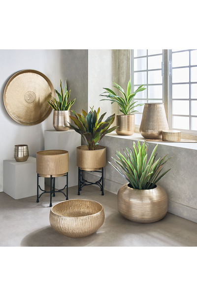 erorex Nydril Aluminium Linework Hammered Vase - 30x34 cm