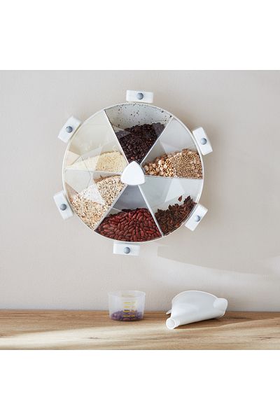 erorex Essential Wall Mounted Rotatable 6-in-1 Grain Storage Container - 38.5x15x34.7 cm