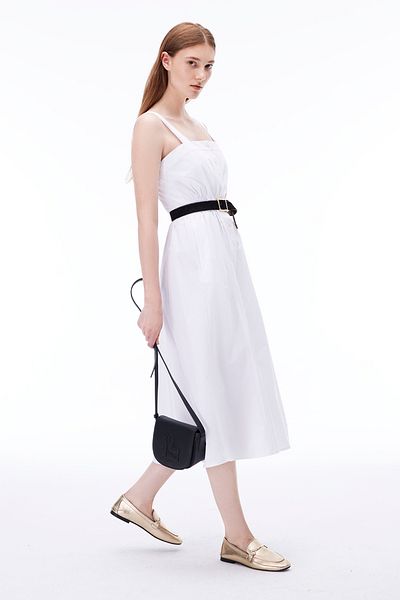 Perspective Λευκό φόρεμα Amelias Regular Fit Midi με λουράκι