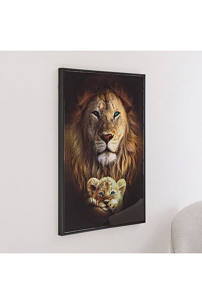 erorex Ersel Lion and Cub Framed Picture - 50x70x2.5 cm