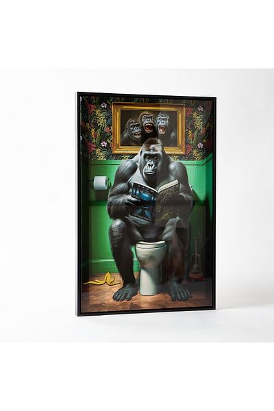 erorex Ersel Reading Gorilla Framed Picture - 40x60x2.5 cm