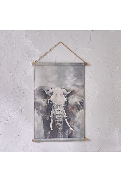 erorex Volga Linen Fir Wood Elephant Tapestry Wall Hanging - 64x92 cm