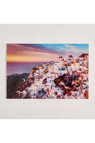 erorex Fista Sunrise Santorini Tempered Glass Wall Art - 60x90 cm