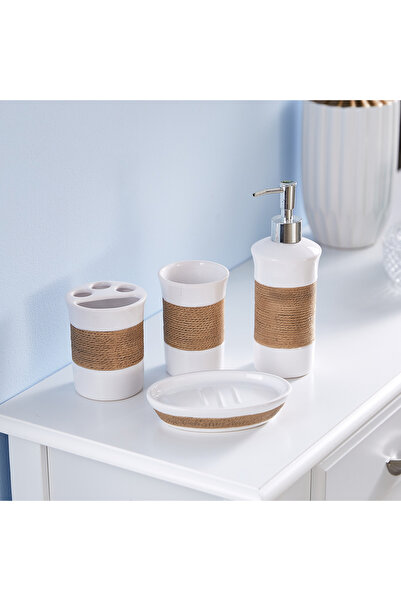 Generic طقم إكسسوارات حمام من السيراميك مكون من 4 قطع من خيوط الجوت