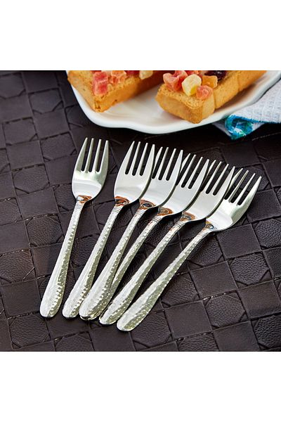 erorex Hammered Stainless Steel Cake Fork - Set of 6