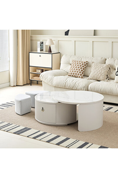 Home Box طاولة قهوة جيسيكا قابلة للتمديد من الحجر المتكلس مع مسند قدم