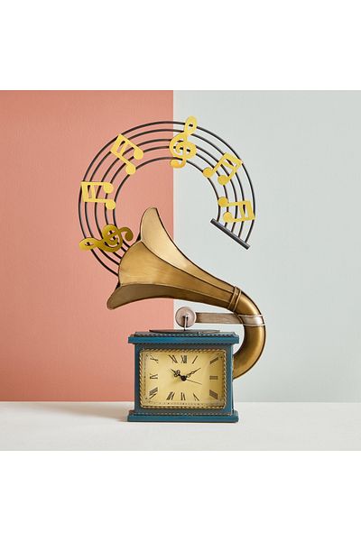 erorex Vintage Metal Gramophone Wall Decor Clock - 44x7x27 cm