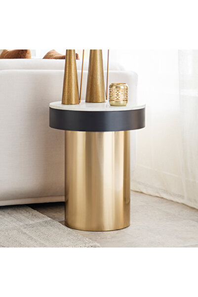 Home Box طاولة جانبية من الرخام الأصلي من كافون باريل - لون ذهبي نحاسي