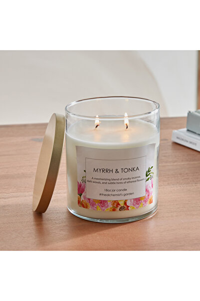 Home Box شمعة منفوخة برائحة المر والتونكا مع غطاء معدني - 510 جم