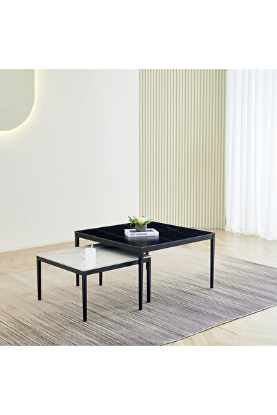 Generic طاولة قهوة بارون سكوير من الحجر المسحوق - مجموعة من قطعتين