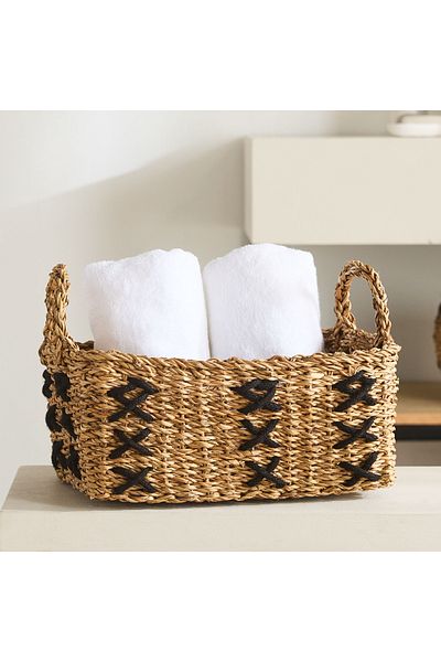 erorex سلة تخزين مستطيلة من Naturaloom Stitch - 34x25x22 سم