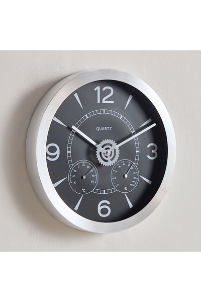 erorex Mason Aluminium Wall Clock with Thermometer and Hygrometer - 30x4.2 cm