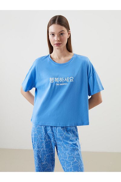 LC Waikiki Set de pijamale Capri pentru femei, cu decolteu rotund, sezon nou - S5CC80Z8