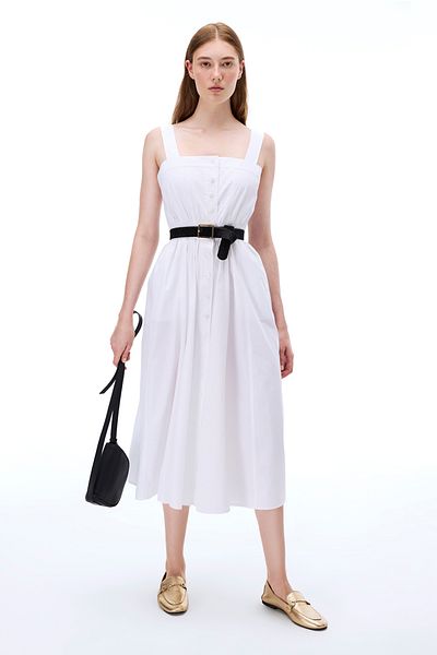 Perspective Λευκό φόρεμα Amelias Regular Fit Midi με λουράκι