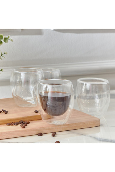 Generic طقم أكواب سيب سافور مزدوج الجدار مكون من 4 قطع - 250 مل