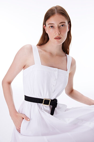 Perspective Amelias Regular Fit Midi Length Strappy White Dress