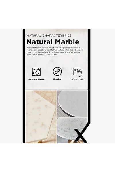 erorex Turin Genuine Marble Top Long End Table