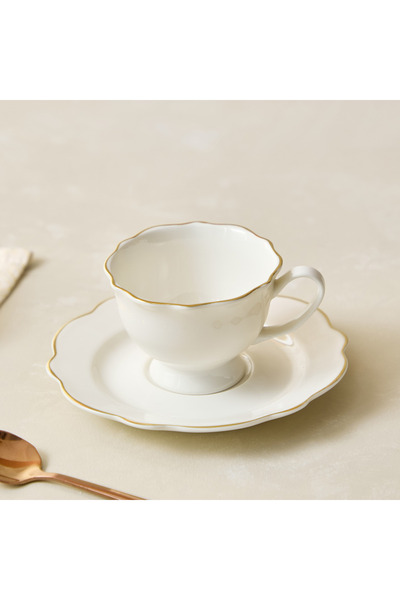 Generic فنجان وصحن إسبريسو من الخزف الصيني الجديد بلون العاج - 90 مل