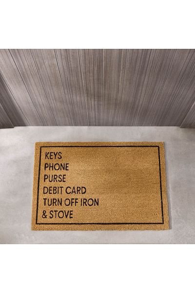 erorex Check List Printed Coir Doormat with PVC Back - 60x90 cm