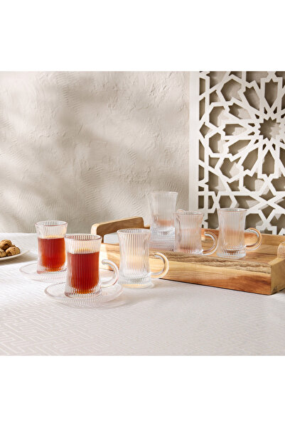 Generic Ribbed Glass 12-Piece Istikan Cup and Saucer Set - 110 ml