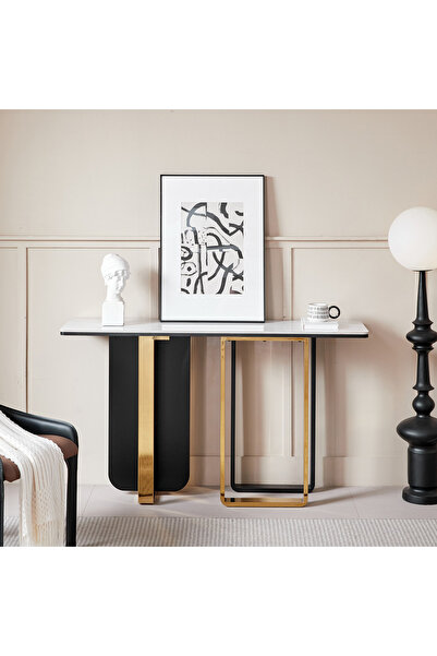 Home Box طاولة كونسول من الحجر المتكلس من مادكس/ترانكس - أبيض وأسود