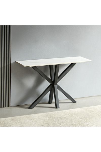 Home Box Welwick Sintered Stone Console Table- Black Legs & White Top