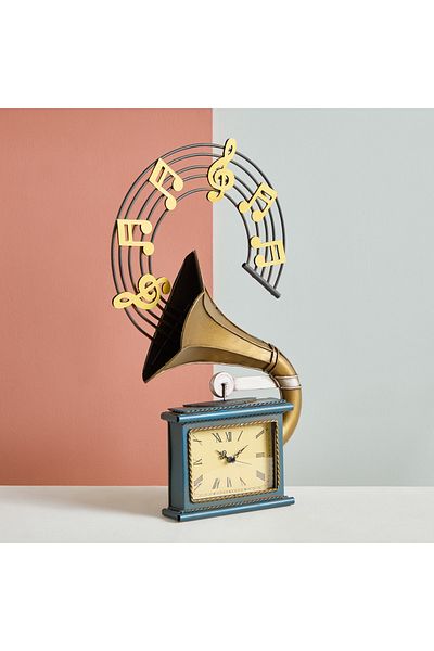 erorex Vintage Metal Gramophone Wall Decor Clock - 44x7x27 cm