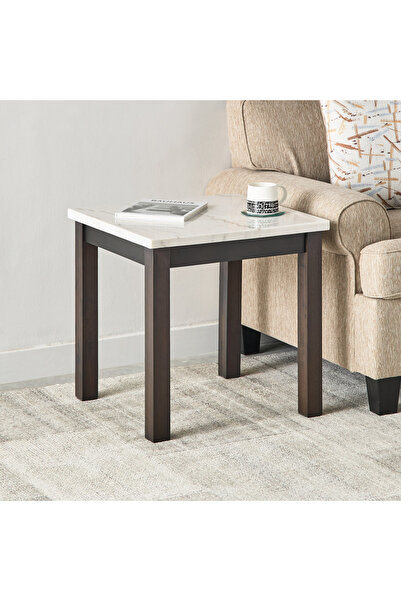 Home Box P-Orlando Genuine Marble Top End Table - Black Oak