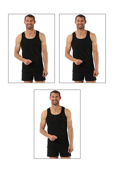 ÖZKAN underwear Özkan 0058 3 Pack Men's 100% Cotton Ribbed Flexible Comfortable Back Crossed Sportsman Rambo Thick Strap a
