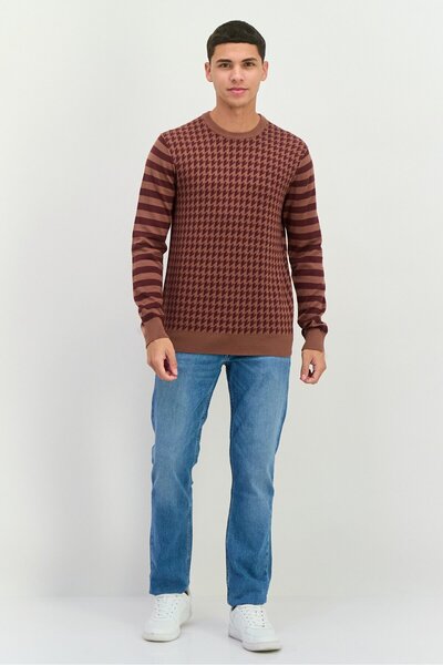 Perry Ellis Men Crew Neck Long Sleeves Allover Printed Sweater,Multicolor