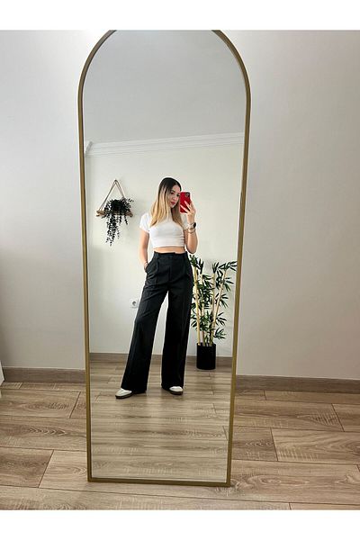 Tutals Anthracite Dark Gray High Waist Palazzo Trousers