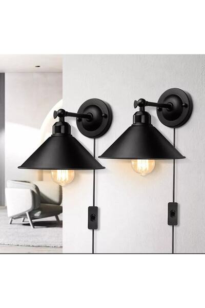 habek avize Retro Rustik Yatak Balı Anahtarlı Kablolu Duvar Aplik Mat Siyah