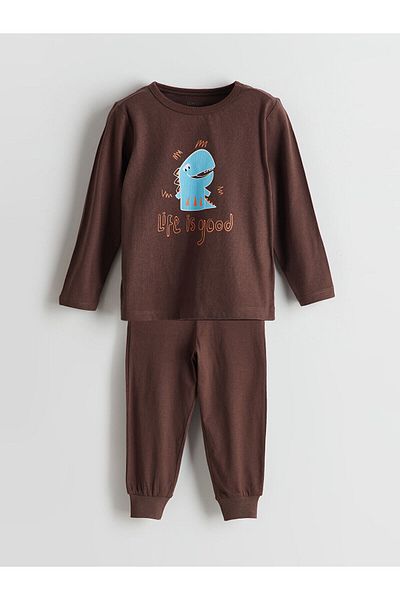 LC Waikiki Bedrucktes Jungen-Pyjama-Set mit Rundhalsausschnitt