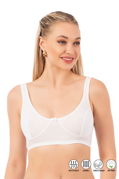 ÖZKAN underwear Özkan 0564 Women's Cotton Ribbed Empty Cup Non-Supported No Wire No Underwire Thick Strap Half Tank Bra