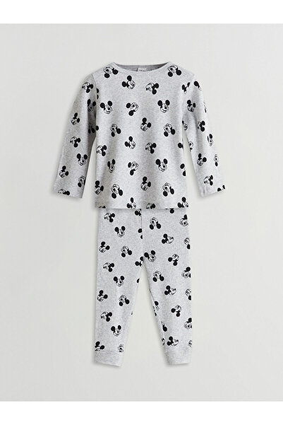 LC Waikiki Gray Mickey Mouse Printed Baby Boy Set