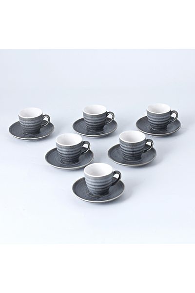 sharpdo 12-Piece Kiln Variable Glaze Process Round Linear Ceramic 100 ml Cup And Saucer