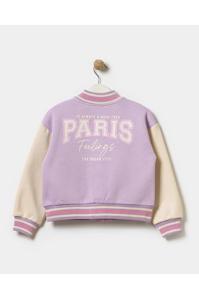 Minipodyum Колежанско бомбардировъчно яке с качулка и щампа с лозунг Paris