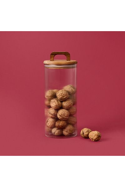 MİEN Mien Acacia Glass Food Container with Lid - Brown / Transparent - 1500 ml