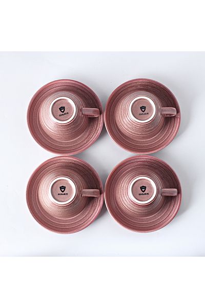 Shuer 8-Piece Kiln Variable Glaze Process Round Linear Ceramic 300 ml Coffee Cup And Saucer
