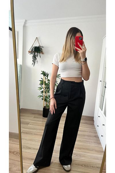 Tutals Anthracite Dark Gray High Waist Palazzo Trousers